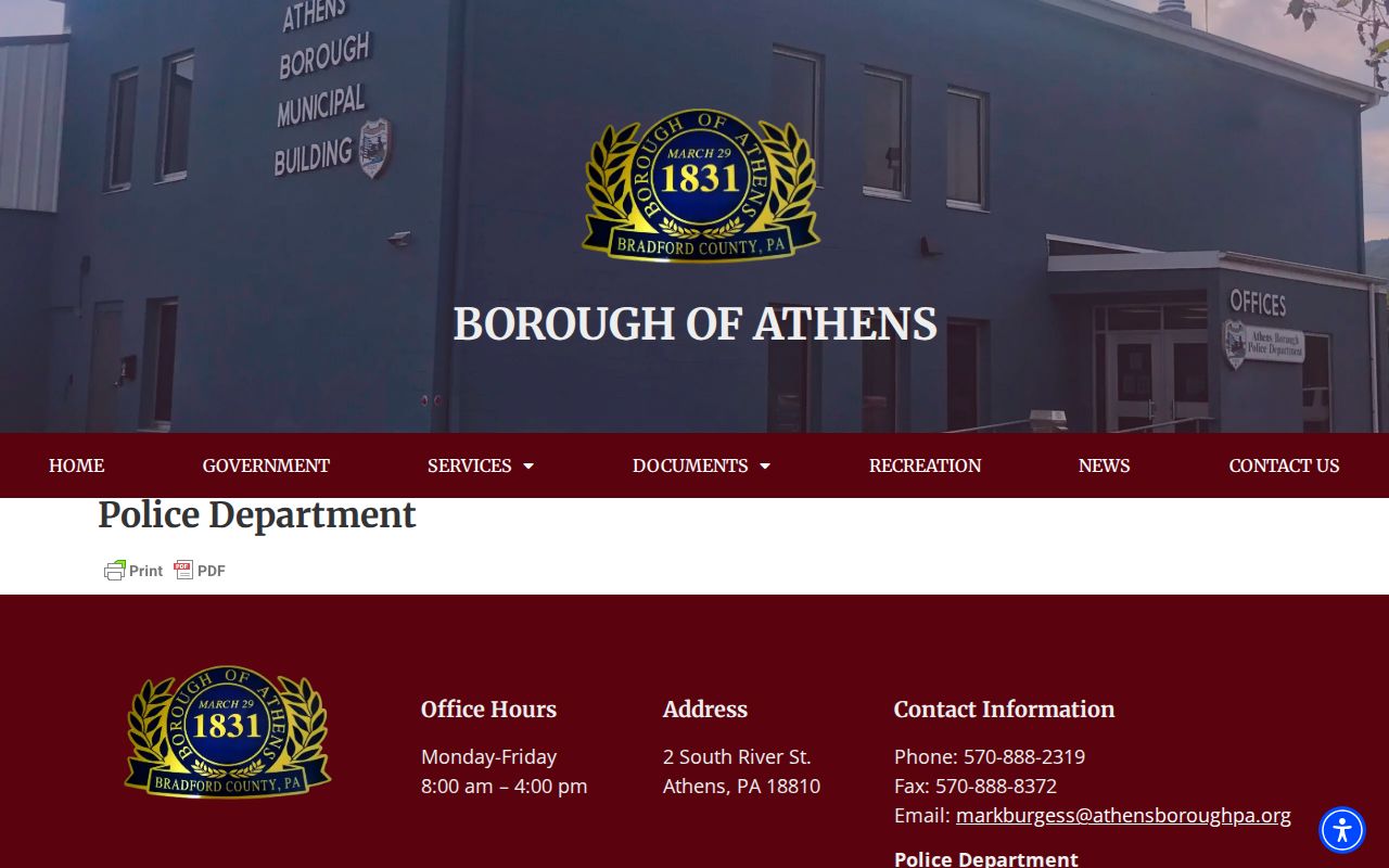 Bradford County Athens criminal records police department page