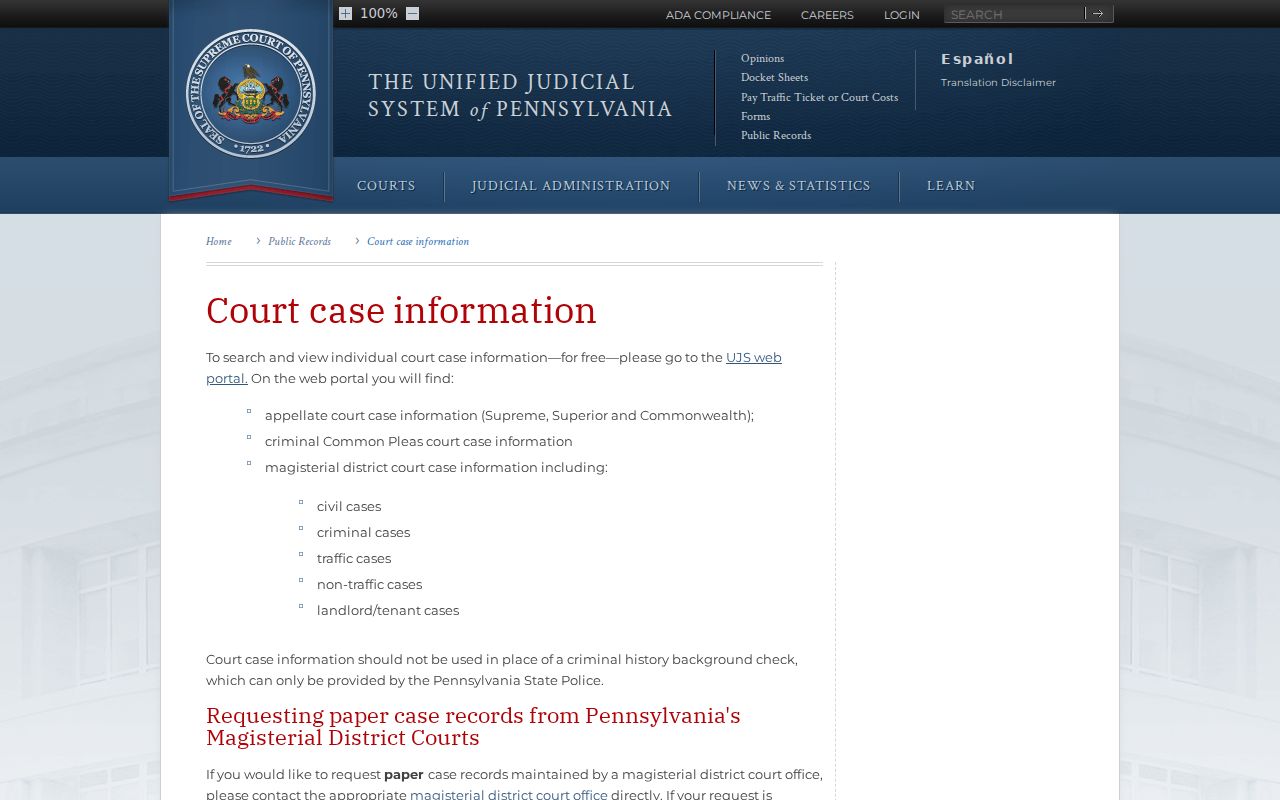 Bradford County court case record access instructions