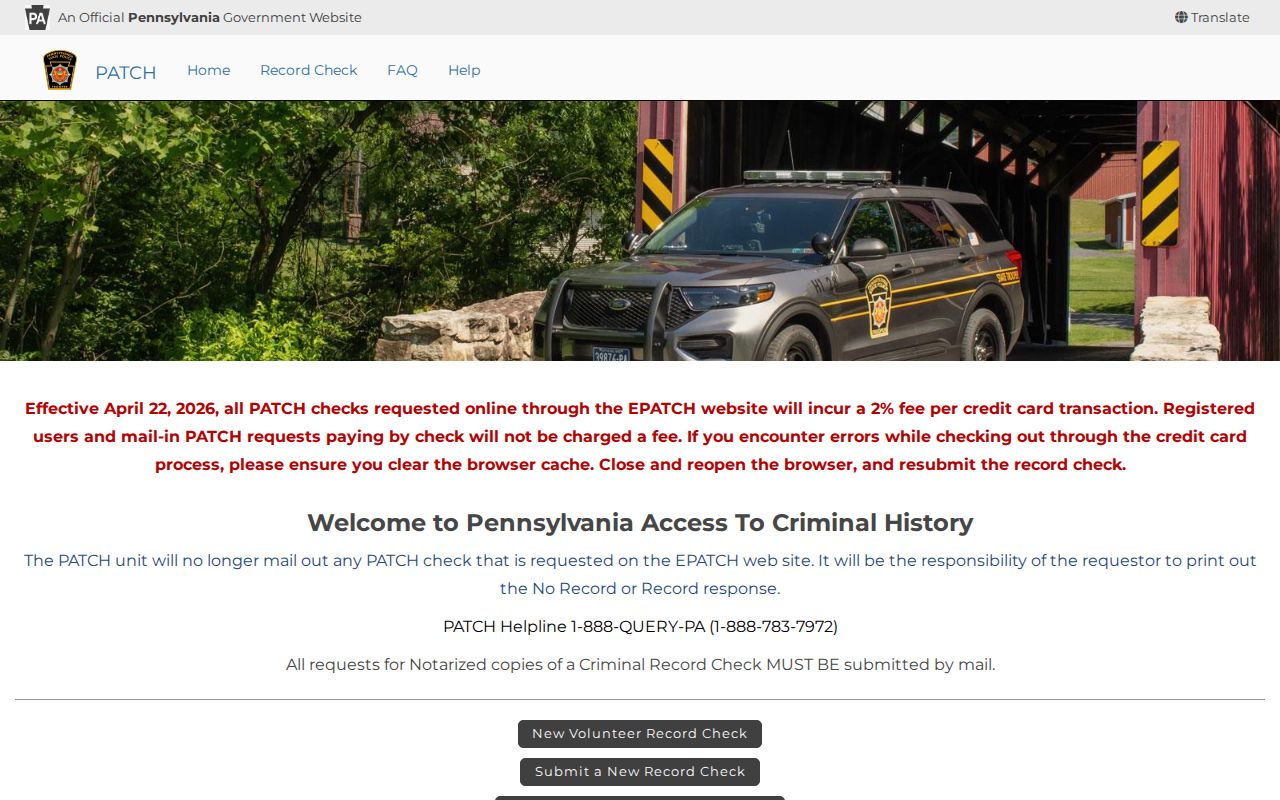 Bradford County criminal history PATCH search portal