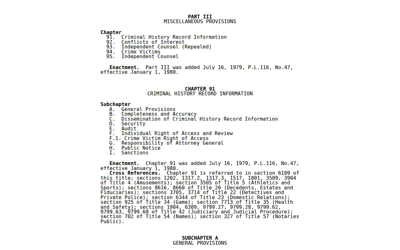 Pennsylvania criminal history law cited for Bradford County sex offender lookup use