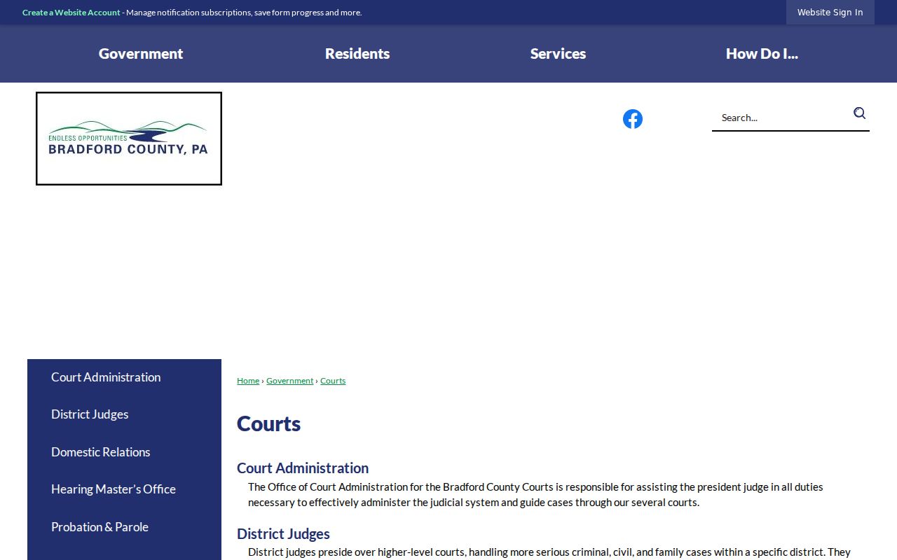 Bradford County courts route for a Sayre record check