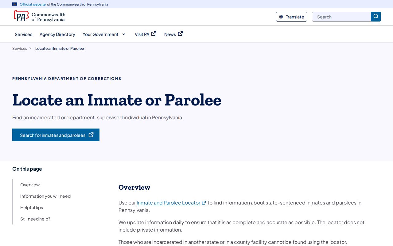 PA DOC locator guidance for Sayre custody records