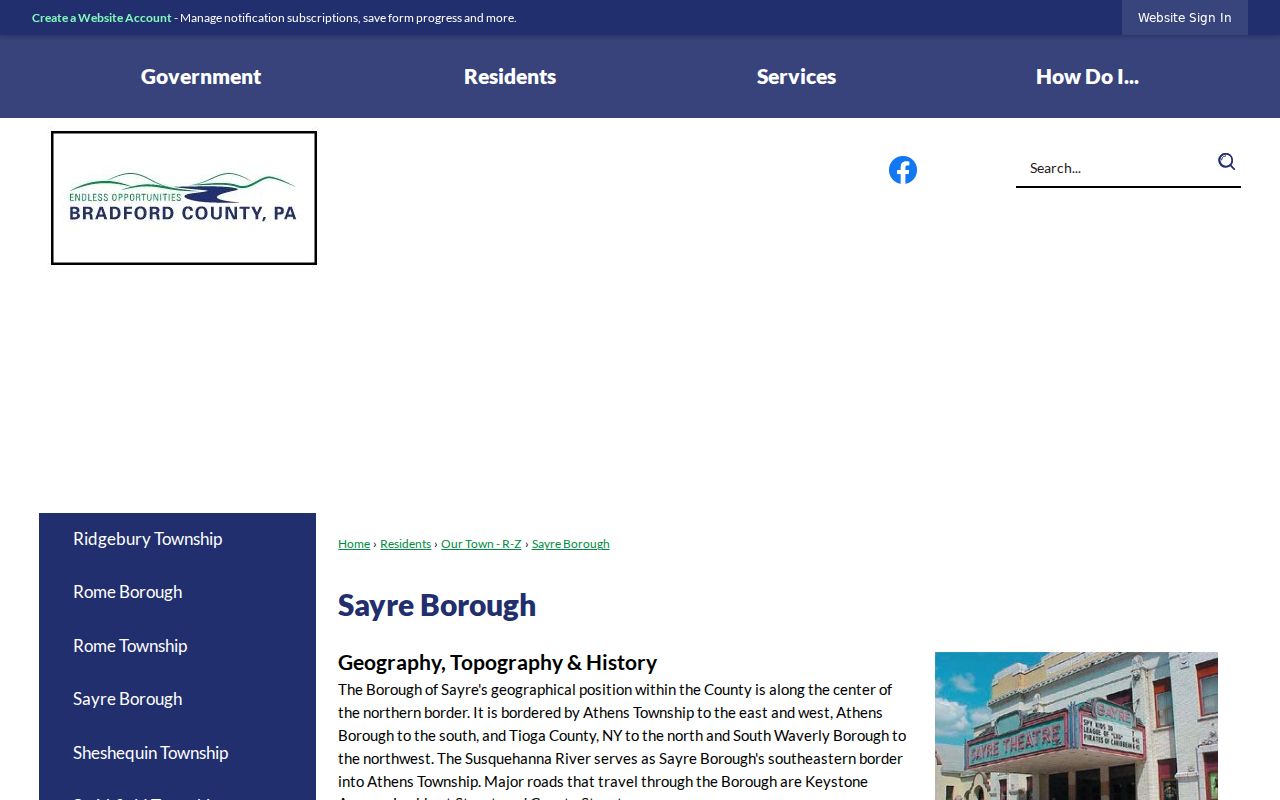 Official Sayre borough profile for a Sayre record check