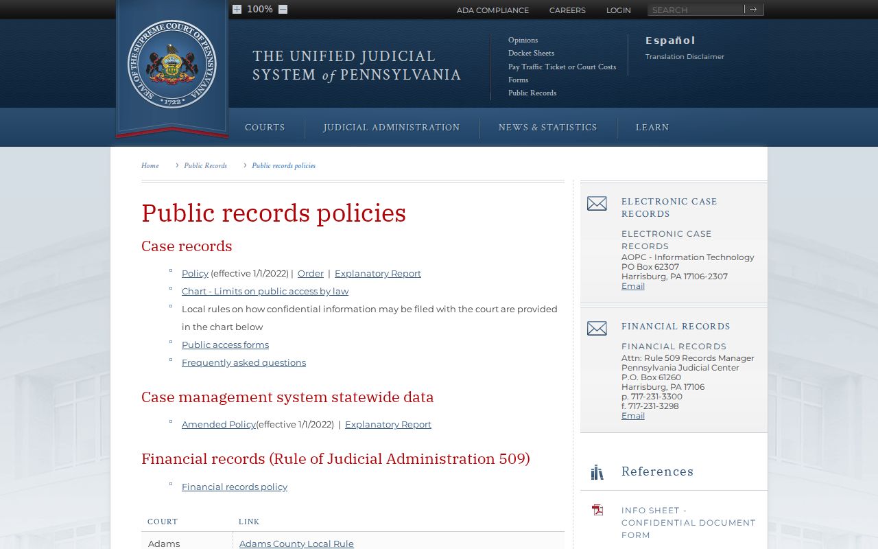 Bradford County Towanda criminal court record access policies