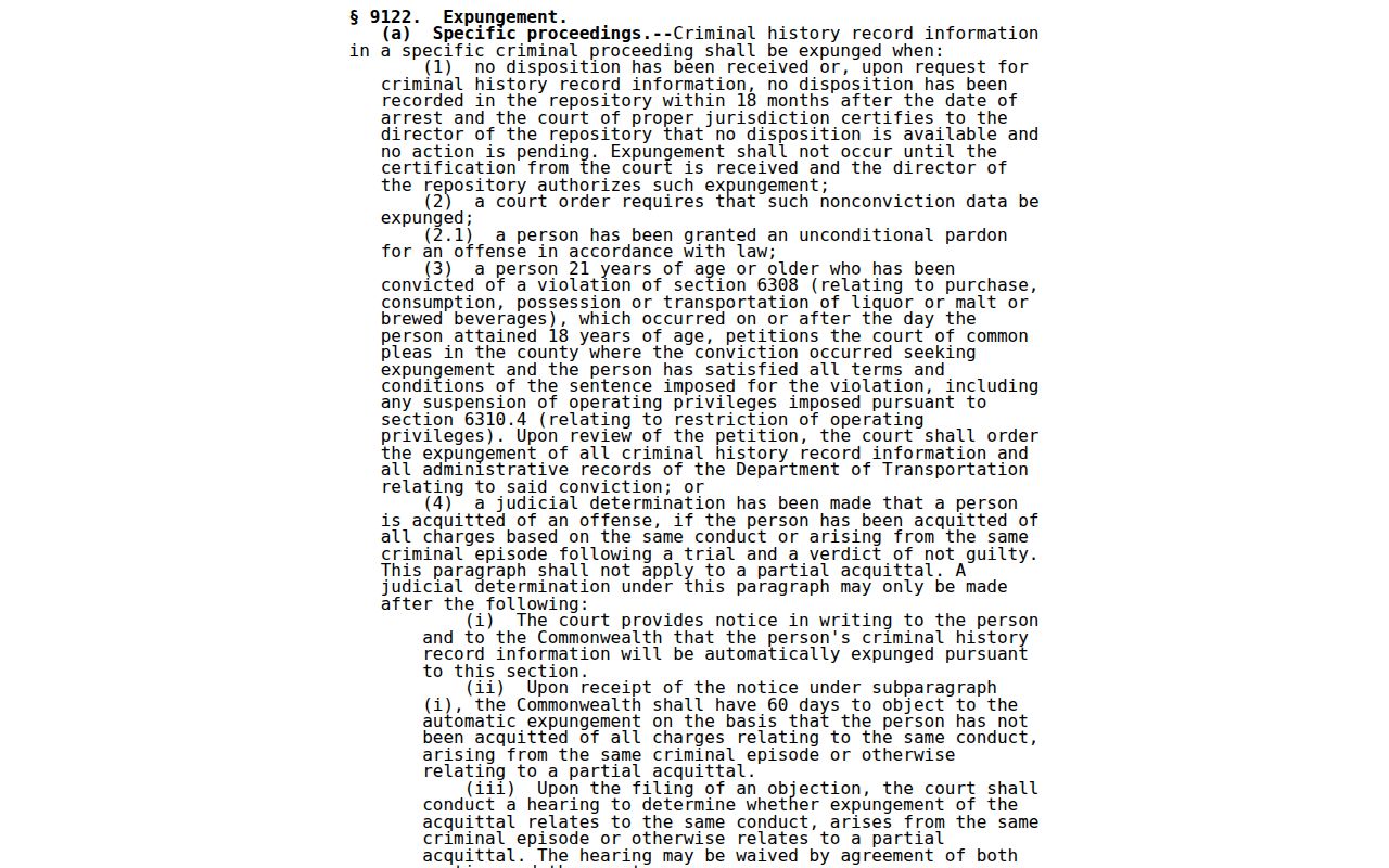 Bradford County Towanda criminal records Pennsylvania expungement law